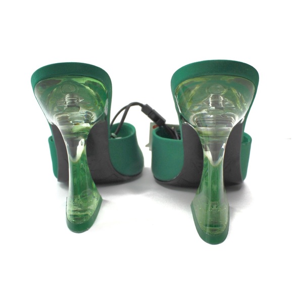 Zara NWT Green Satin Strap Clear Assymetrical Vinyl Green Heels Size 6.5 / 37 - Picture 12 of 14